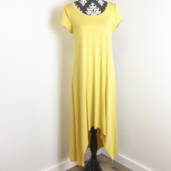H by Halston Yellow T-Shirt Maxi High Low Dress - Picture 2 of 9